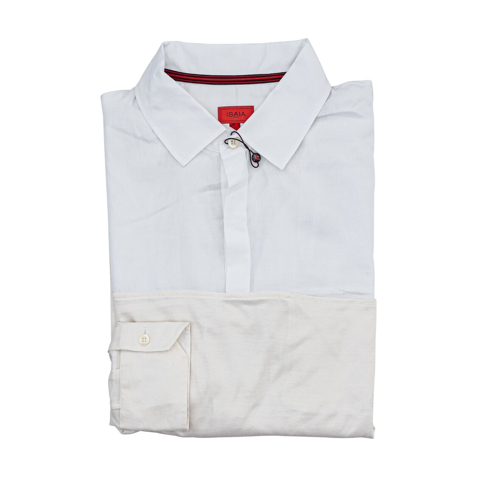 750$ ISAIA NAPOLI Ivory Polo T-Shirt Long Sleeve Silk / Cotton Sz M