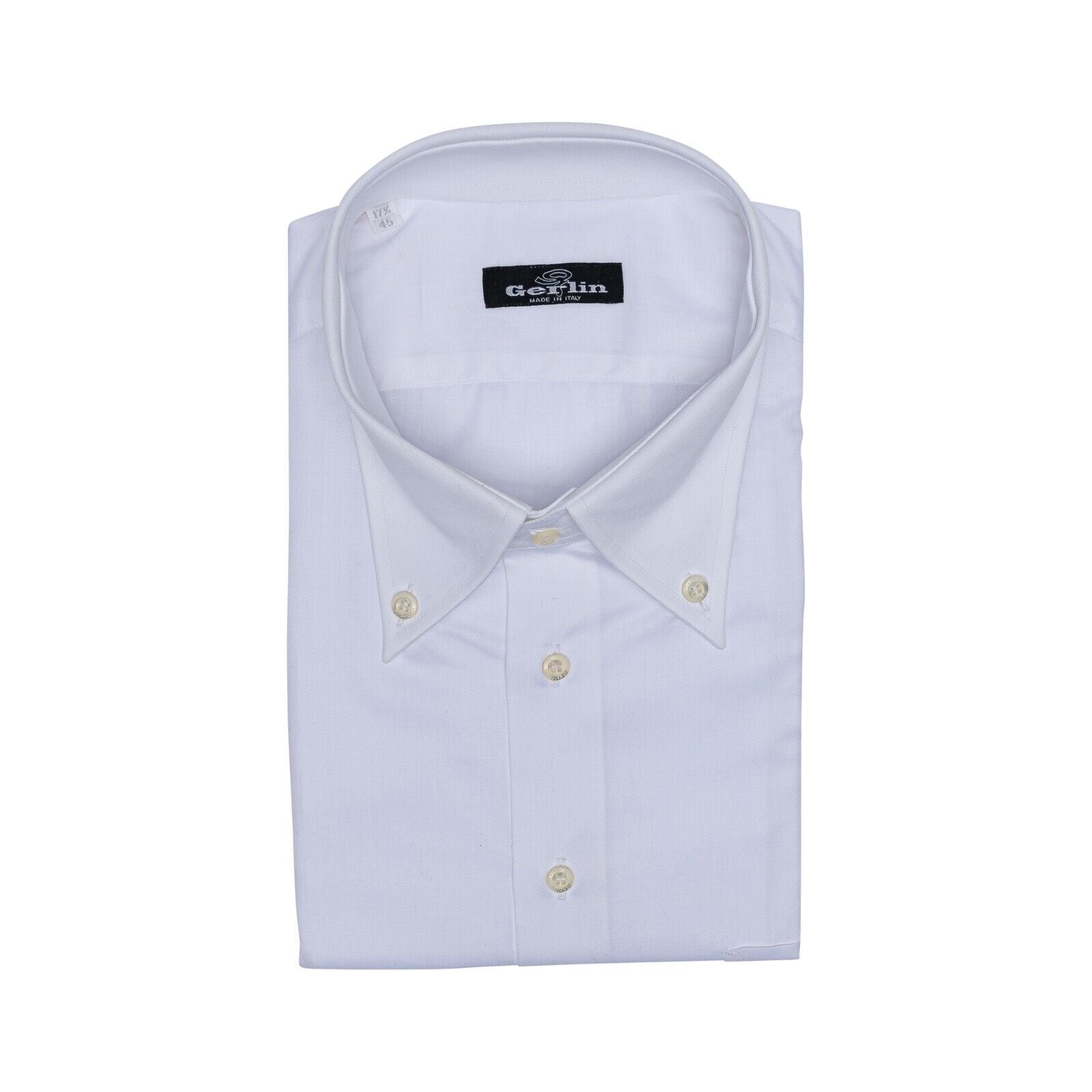 690$ LUXURY GERLIN Shirt White Herringbone Button Down Cotton 1H ZILLI