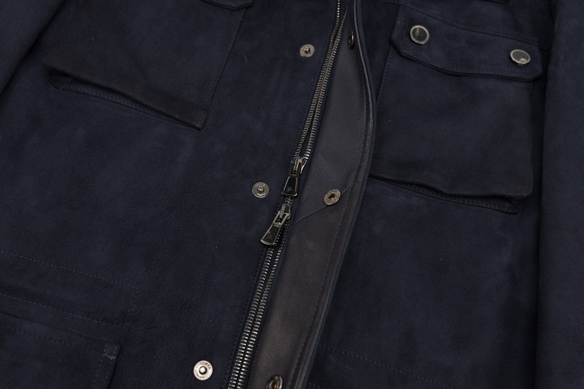 14500$ ISAIA NAPOLI Dark Blue Field Jacket Suede Lambskin 38 US / 48 EU 8R