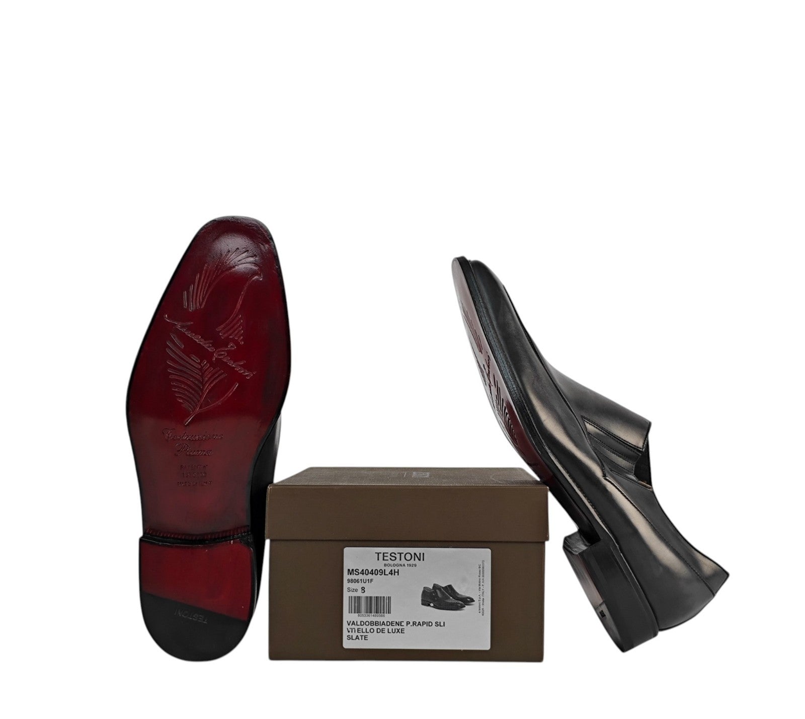 1300$ TESTONI "PIUMA GOODYEAR" Slipon Shoes Gray Slate 8 UK / 9 US / 42 IT