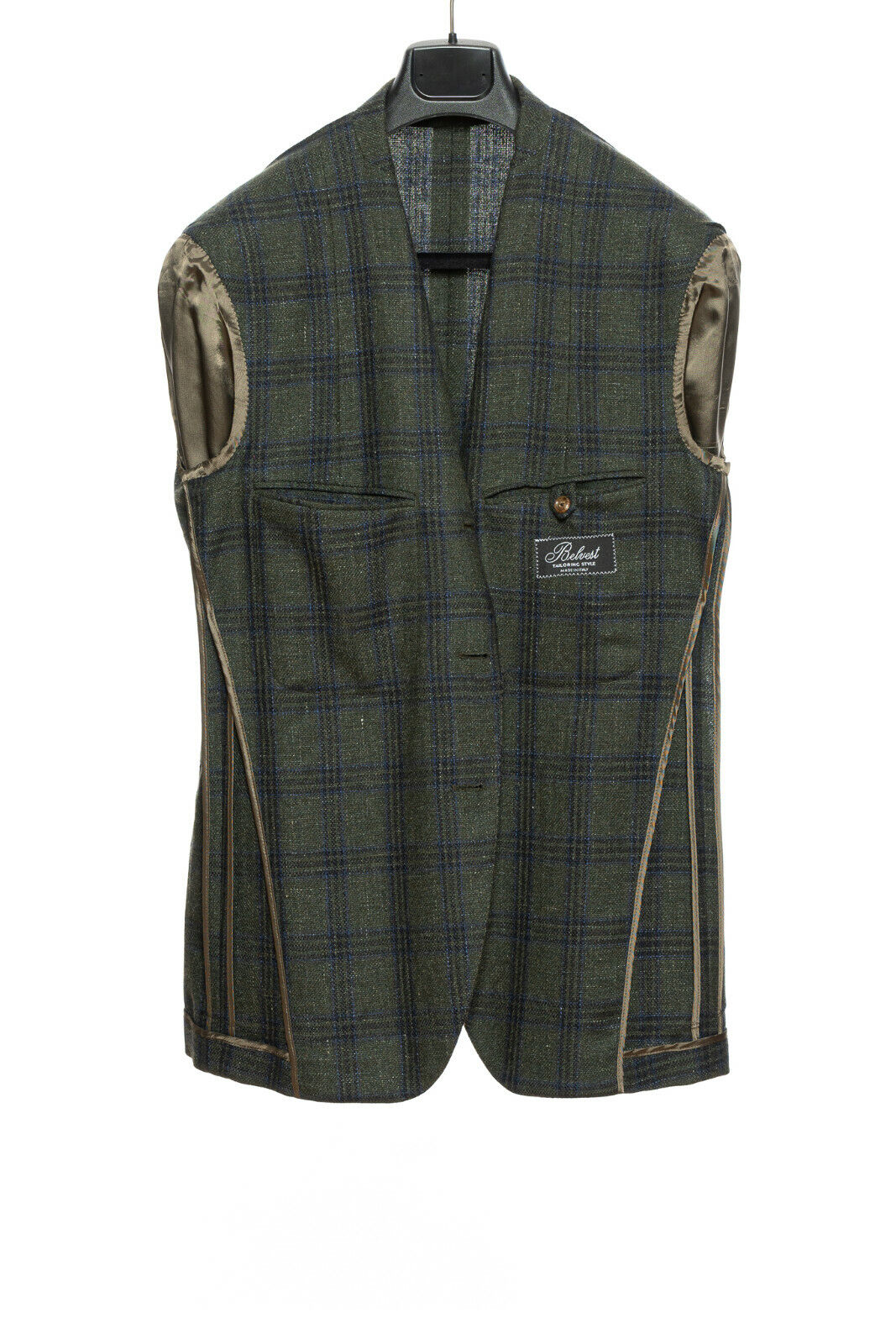 $2560 BELVEST Jacket Green Check Cashmere Silk Linen 40 US / 50 EU