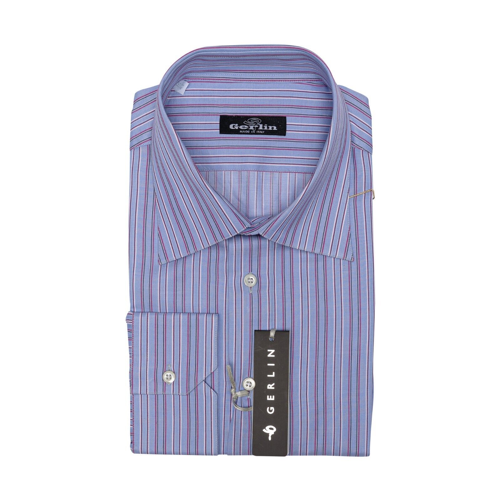 690$ LUXURY GERLIN Shirt Striped Violet Cotton 16 - 41 - 2P BIJAN