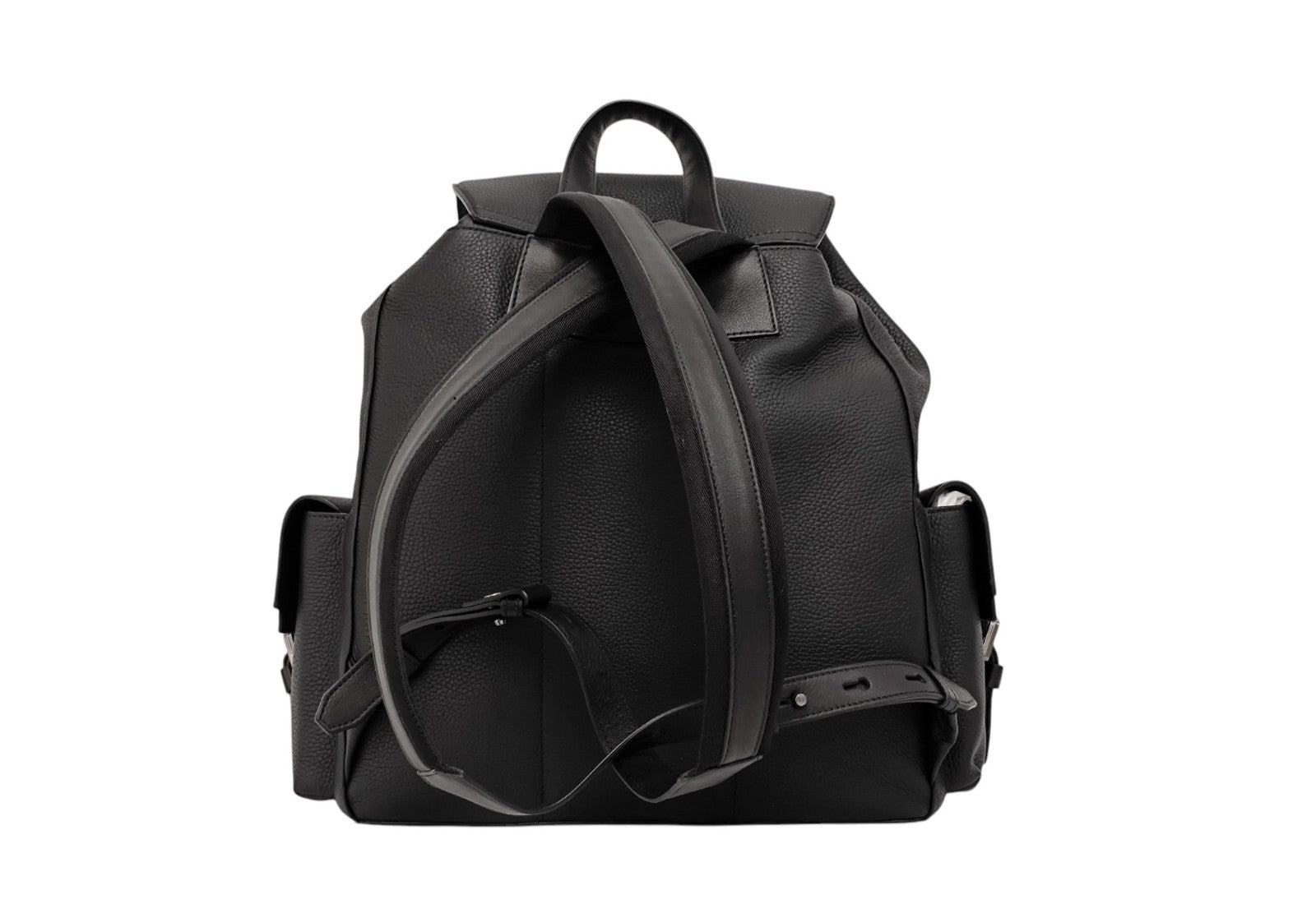 1990$ PINEIDER BOTTOLATO Grain Calf Multiple Backpack Travel Weekender Black XL