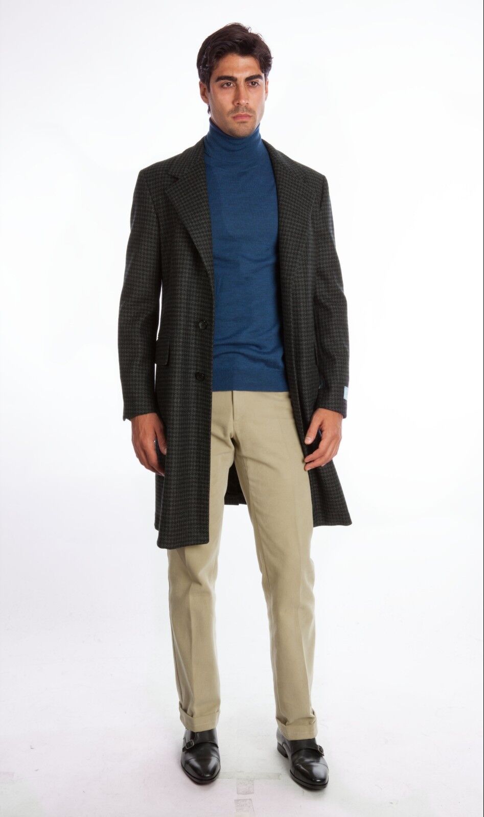 $2590 BELVEST Dark Gray Houndstooth Wool Coat 40 US / 50 EU Drop 8R Slim Fit