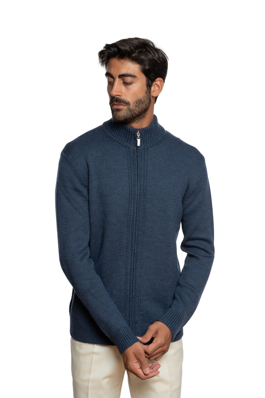 650$ DELLA CIANA CASHMERE Thick Sweater Cardigan Wool Merinos Blue 40 US / 50 EU