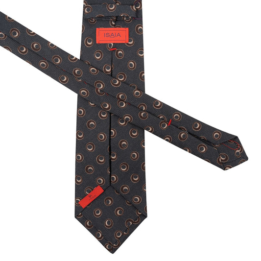 $275 ISAIA NAPOLI Gray Hand-Sewn 7 Folds Tie Geometric Wool / Silk