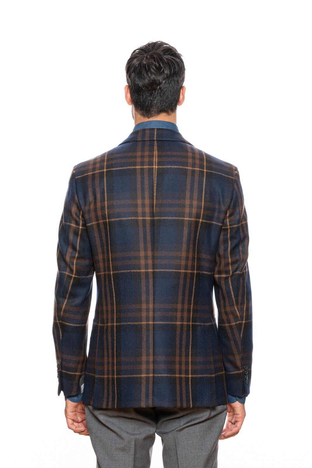 $2045 BELVEST Check Blue Rust Wool Jacket Blazer 42 US / 52 EU Drop 7R F/W 2018