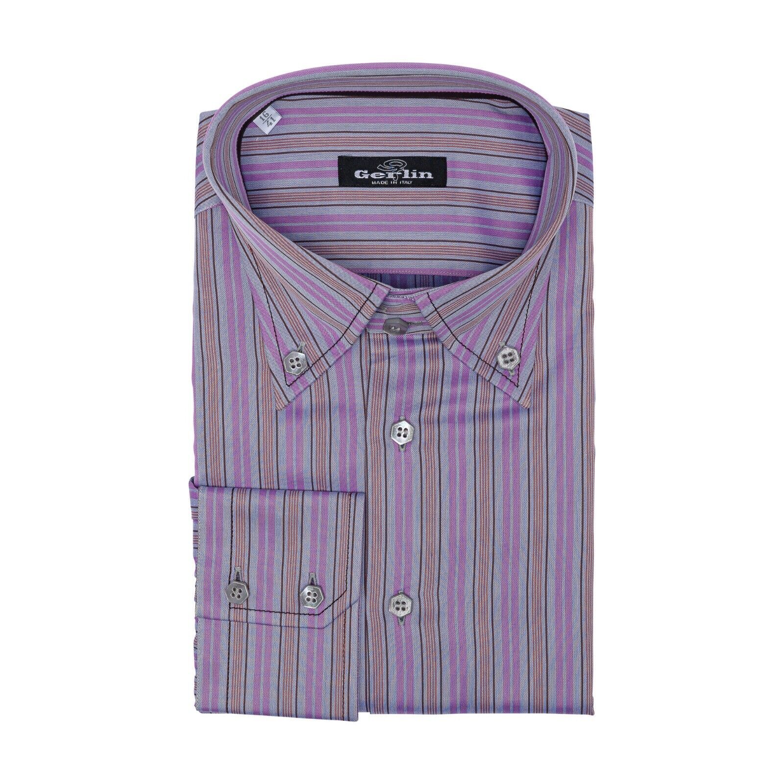 690$ LUXURY GERLIN Shirt Point Collar Purple Cotton 16-41 - 7S BIJAN