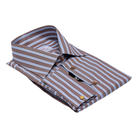 690$ ITALIAN LUXURY GERLIN Shirt Striped Brown Cotton 2C ZILLI