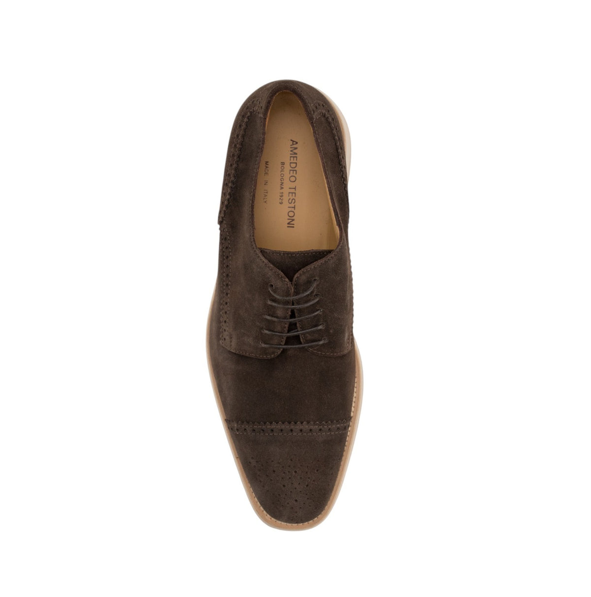 1150$ TESTONI "Bolgheri" Derby Shoes Eco Suede Cigar 8 UK / 9 US / 42 IT