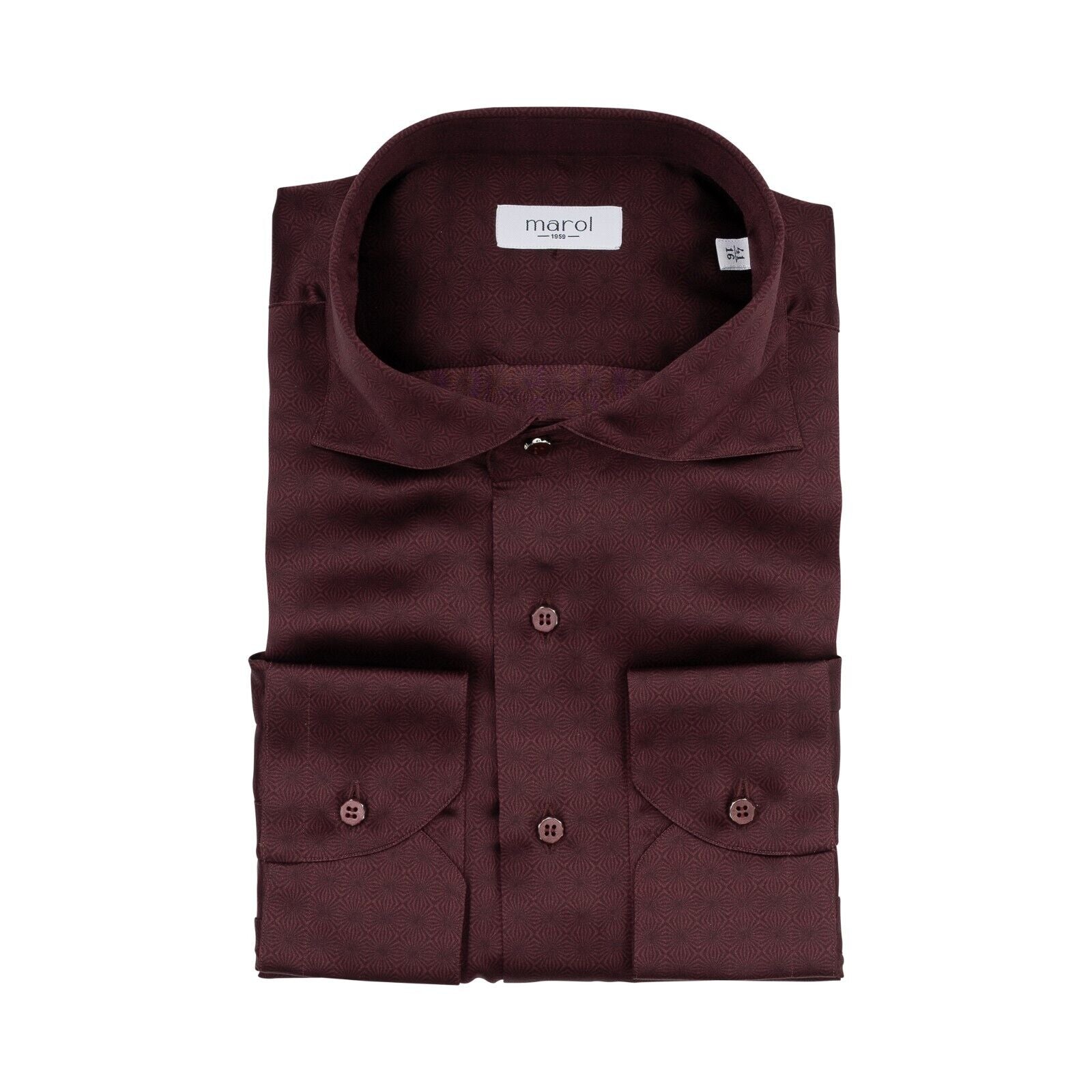 1400$ LUXURY MAROL BOLOGNA Abstract Shirt Burgundy 100% COMO SILK Satin  16 - 41