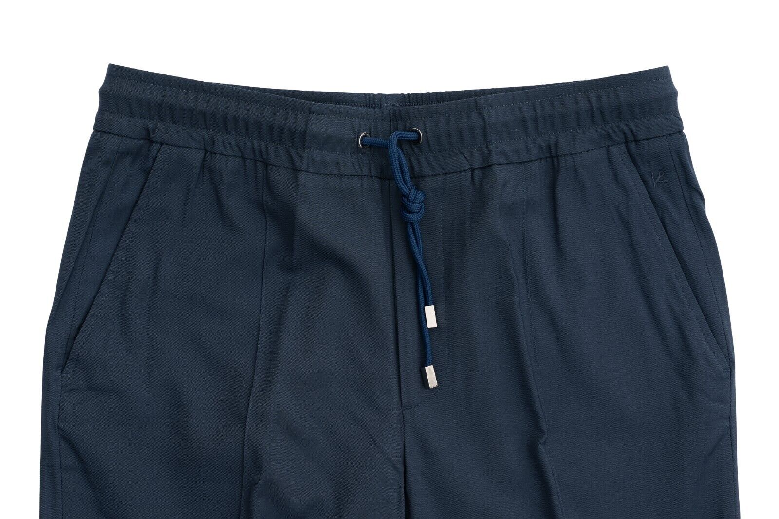 1100$ ISAIA NAPOLI "Iconic" Dark Blue Drawstring Trousers Pant Wool / Cotton