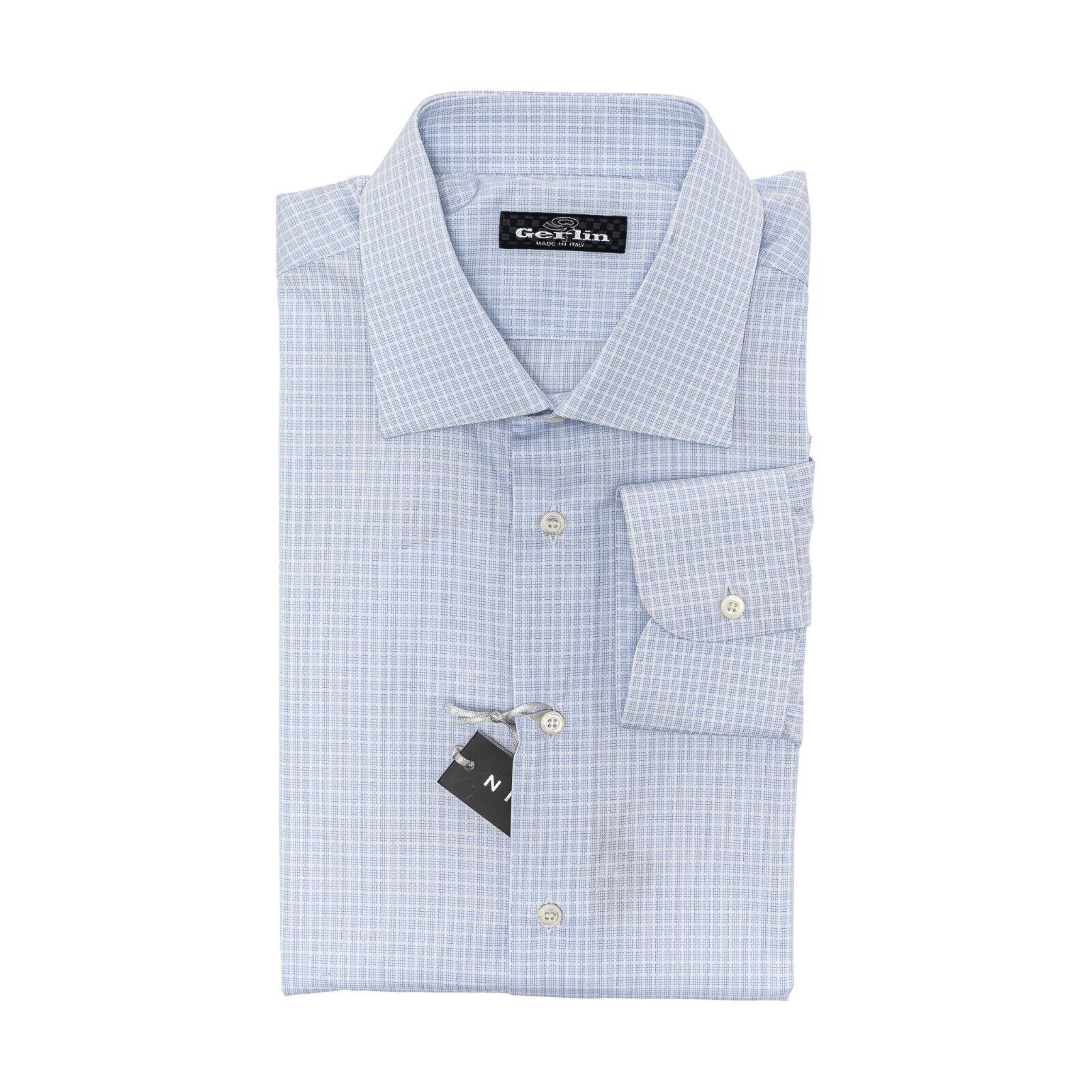 690$ LUXURY GERLIN Shirt Blue Checks Fine Cotton 16 - 41 7C BIJAN