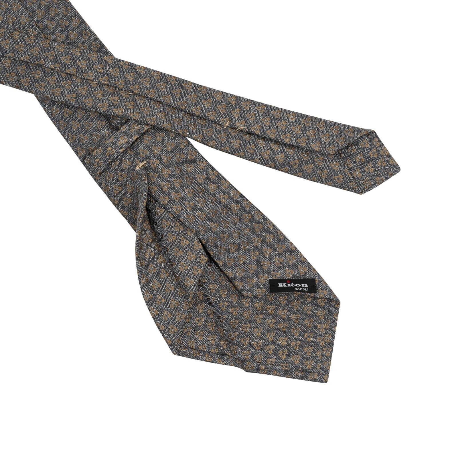 $330 KITON NAPOLI Hand-sewn 7 - Fold Tie Gray Thick Silk / Wool 148cm - 8.5cm