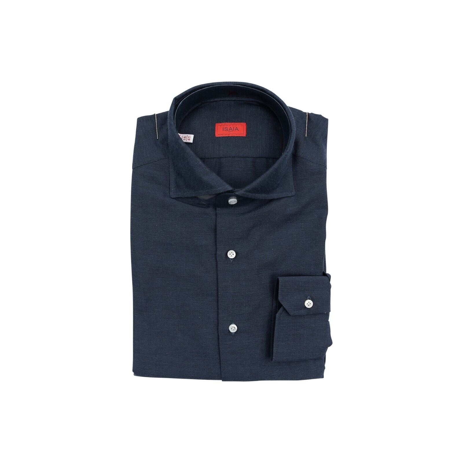 950$ ISAIA NAPOLI Dark Blue Hand-Sewn Dress Shirt Cotton / Cashmere 16 - 41