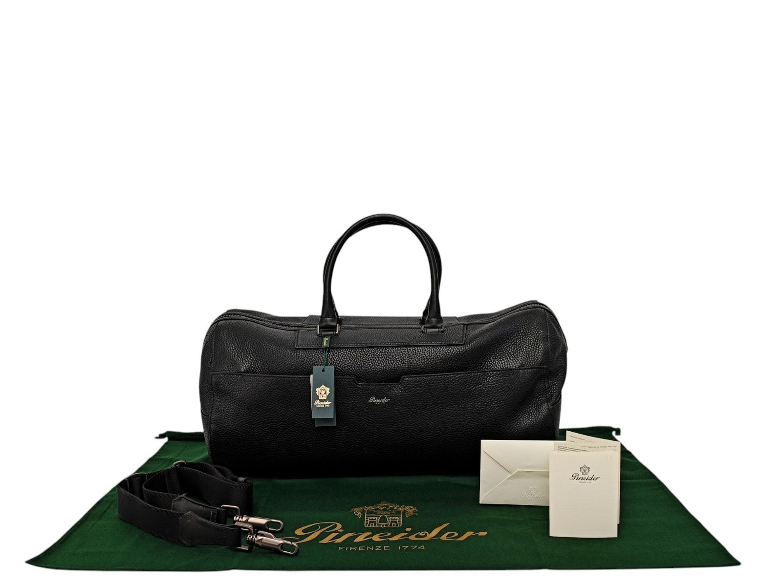 1950$ PINEIDER FIRENZE "Bottolato" Grain Calf Shoulder Travel Duffle Bag Black