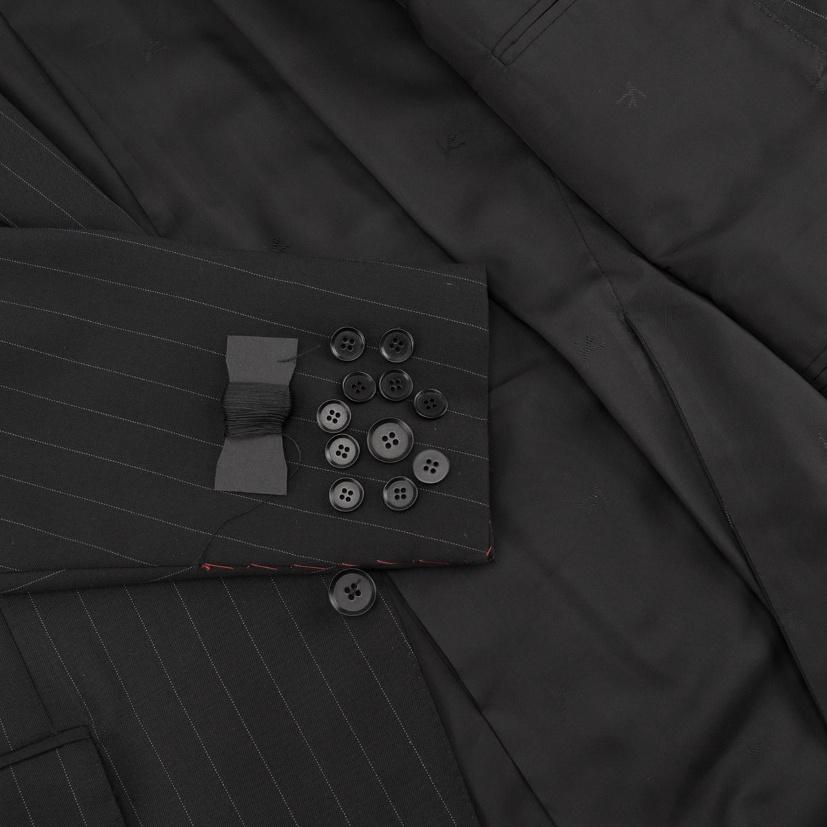 $6600 ISAIA "Gregorio" Black Hand-Sewn Suit Fine Wool Striped 46 US / 56 EU 8R
