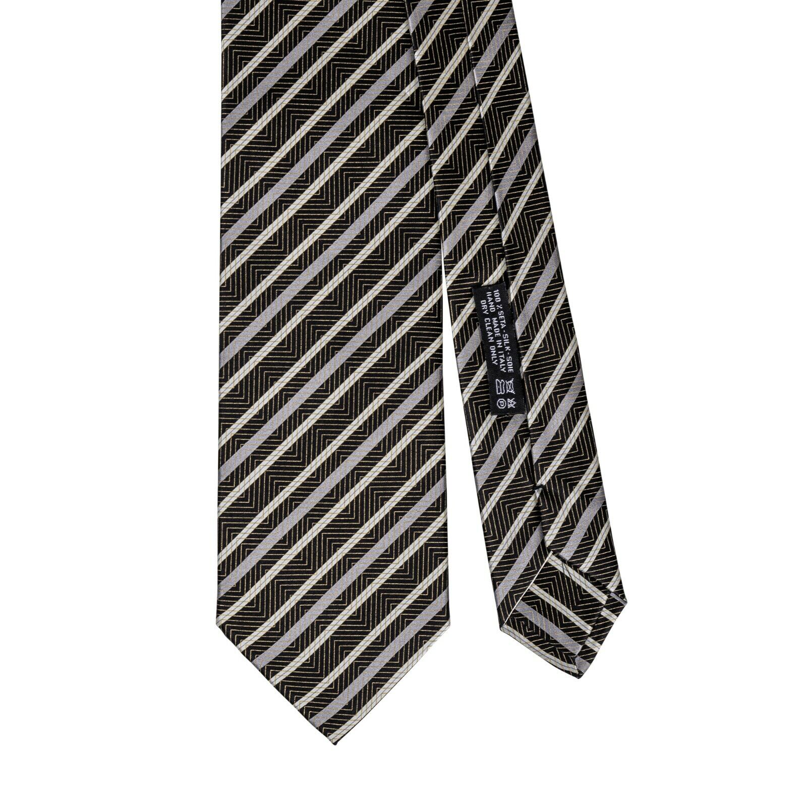 $220 ITALO FERRETTI x GERLIN Tie Striped Black & Grey Hand Made in Italy BIJAN
