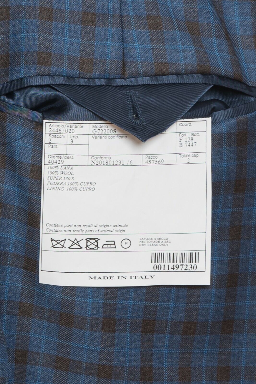 2450$ BELVEST Jacket Blazer Blue Checks Fine Wool Super 130's 38 US / 48 EU 7R
