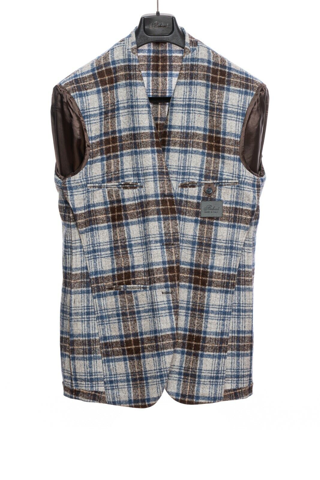$2190 BELVEST Gray Blue Brown Check Baby Alpaca Wool Jacket 42 US 52 EU Drop 7R