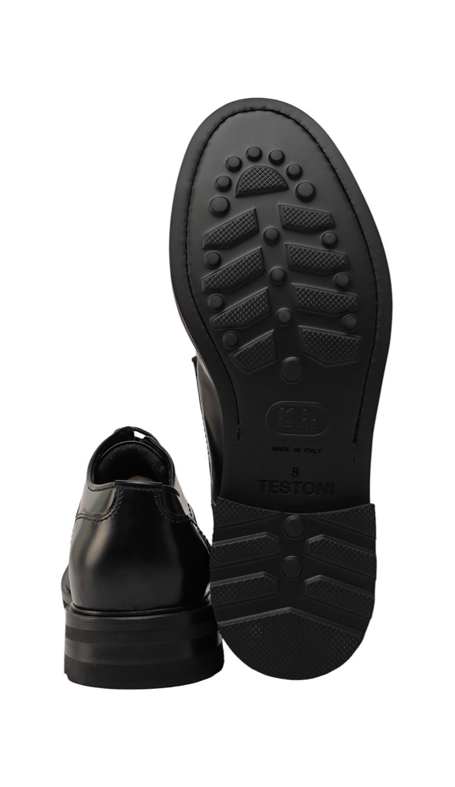 1250$ TESTONI Black Derby Shoes Brush Off Calf + Wool Lining 8 UK / 9 US / 42 IT