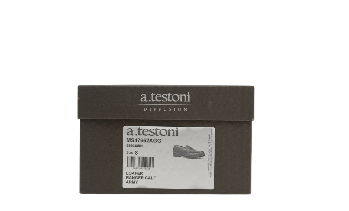 1250$ TESTONI Penny Loafer Shoes Ranger Calf Army 8 UK / 9 US / 42 IT