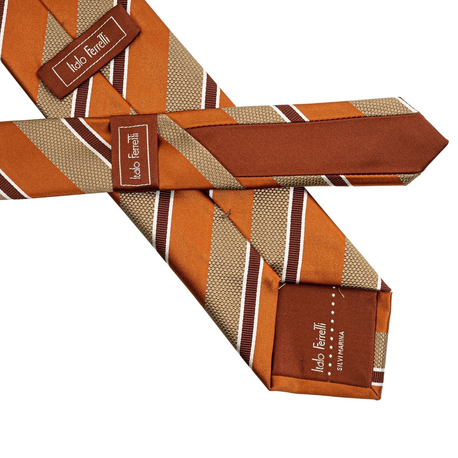 $290 ITALO FERRETTI Tie Regimental Rust 100% Silk Handmade in Italy