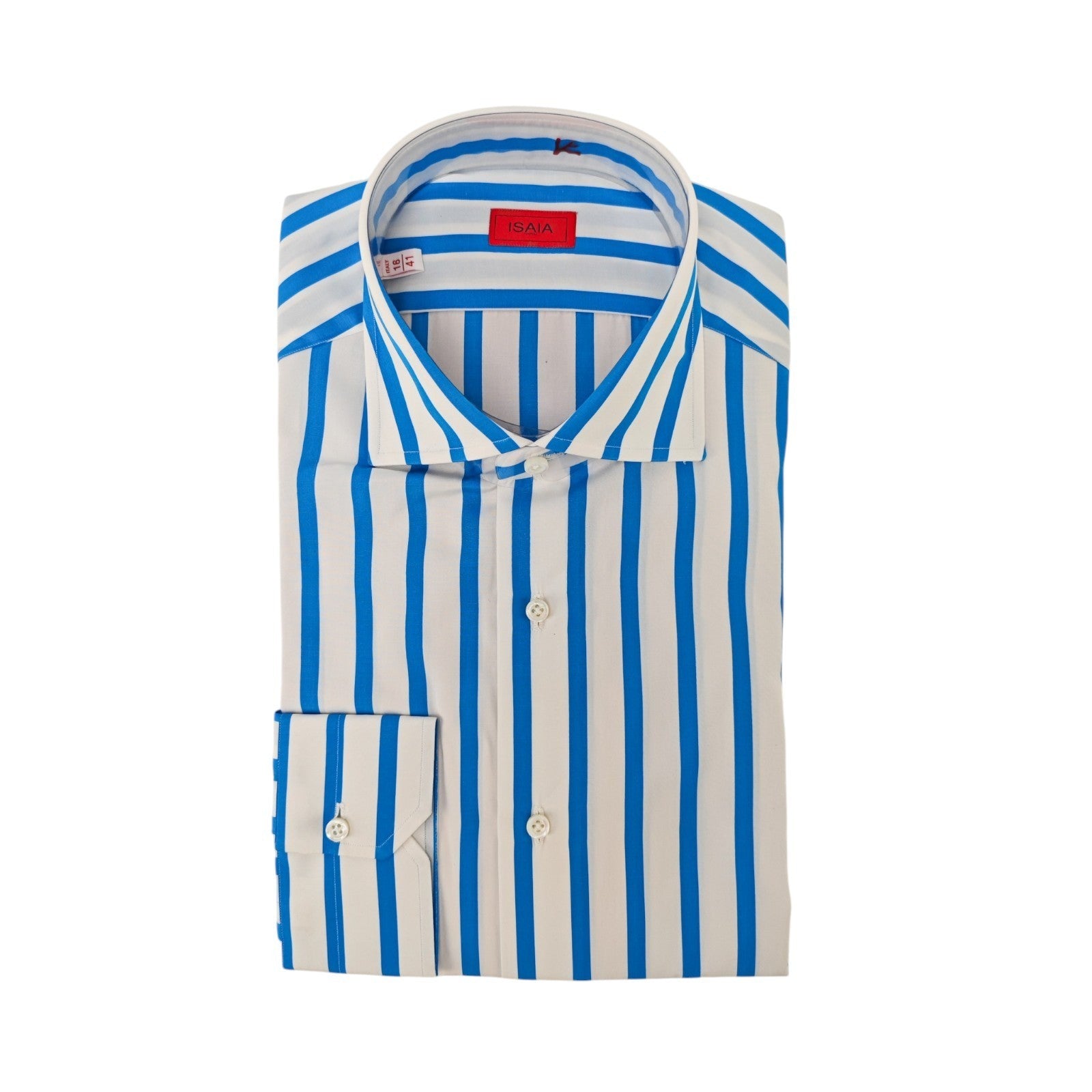 730$ ISAIA NAPOLI "Mix" Blue / White Dress Shirt Striped Cotton 16 - 41