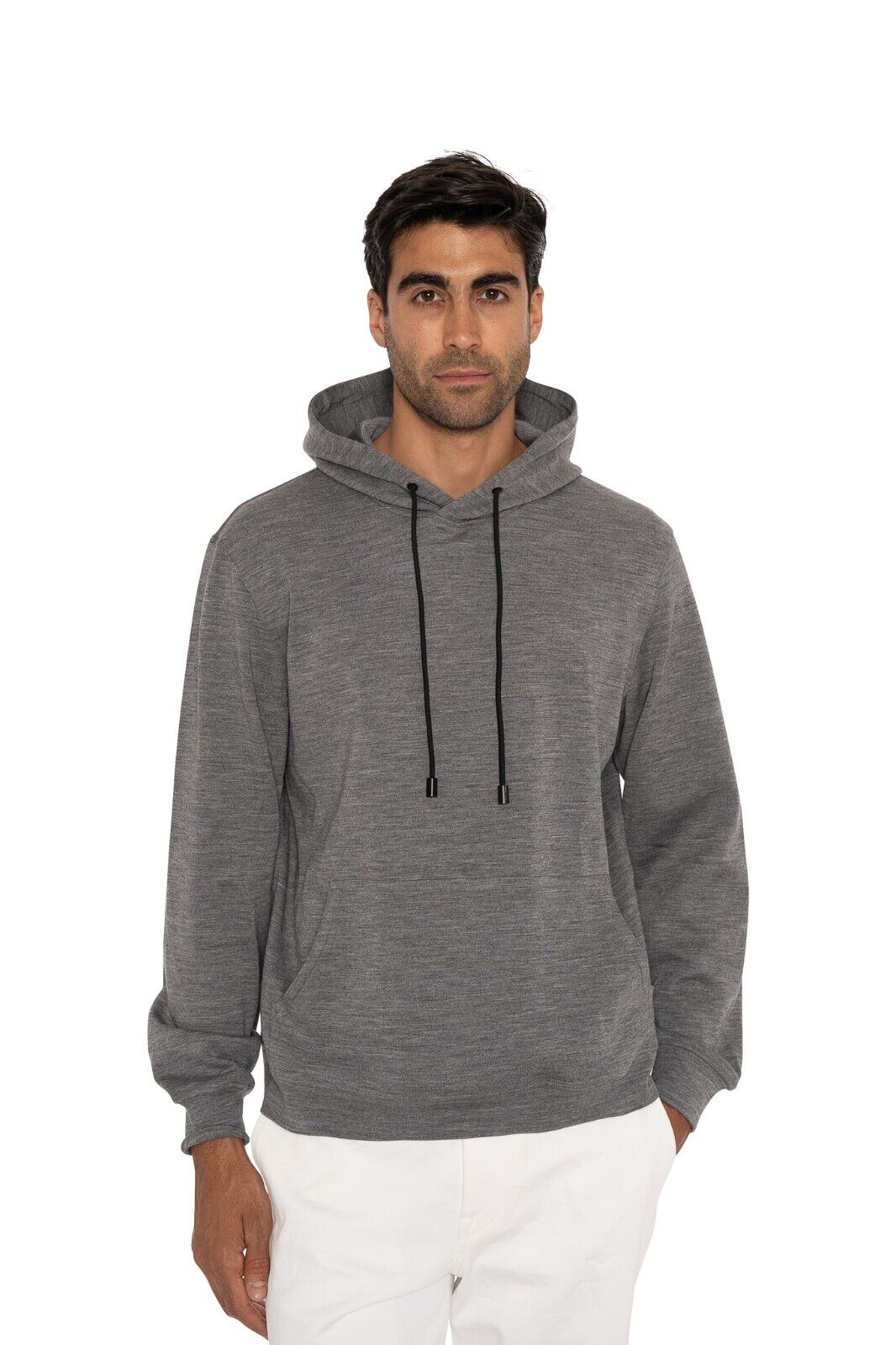 1400$ ISAIA NAPOLI Gray Solid Hoodie Sweater Jersey Wool Size M