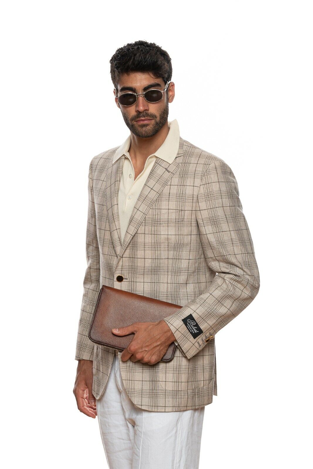 2180$ BELVEST Light Beige / Brown Wool Silk Linen Checks Jacket 40 US 50 EU 7 R