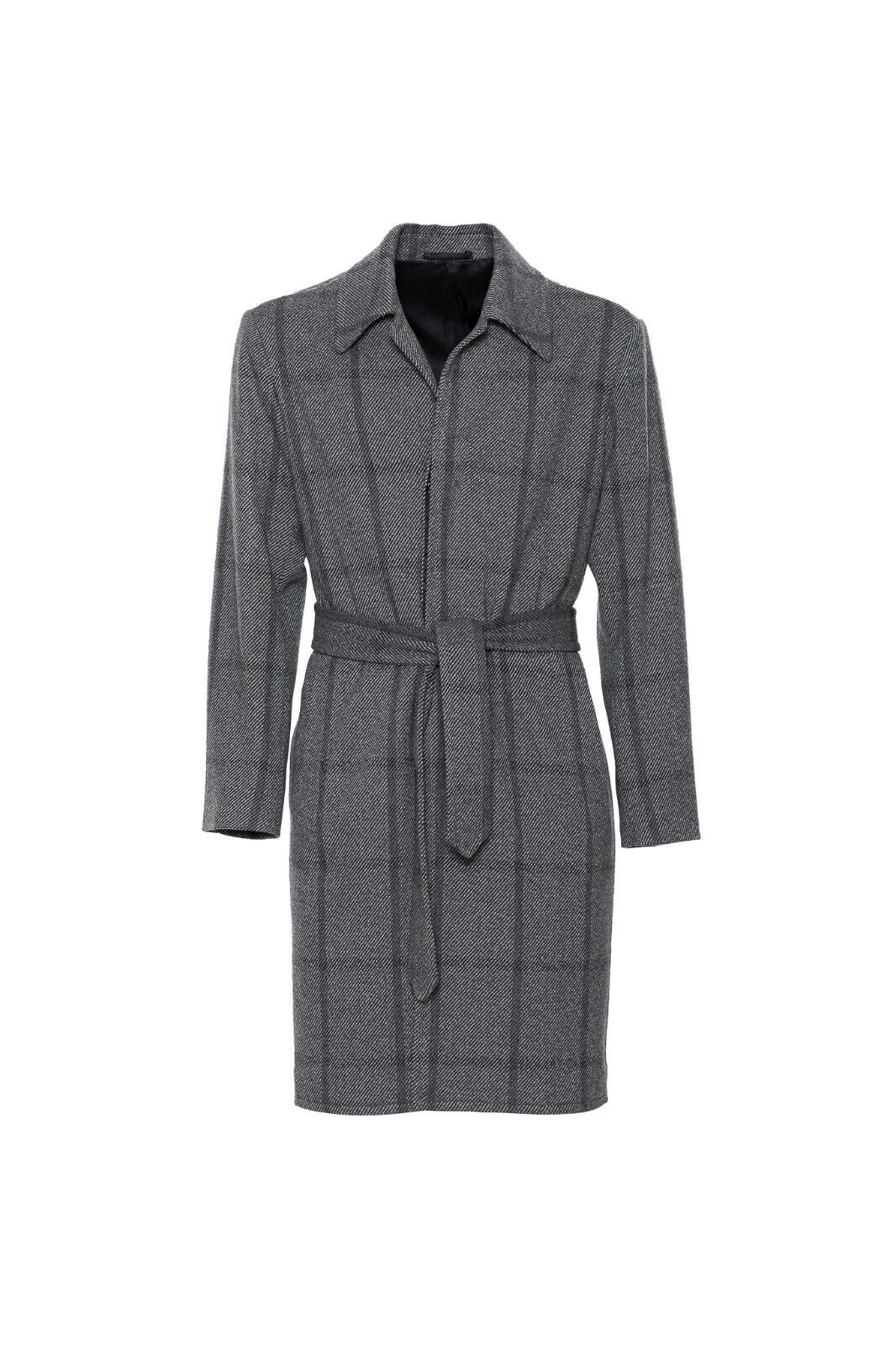 $1800 EIDOS by ISAIA NAPOLI Gray Trench Coat Belted Wool Cashmere 38 US / 48 EU