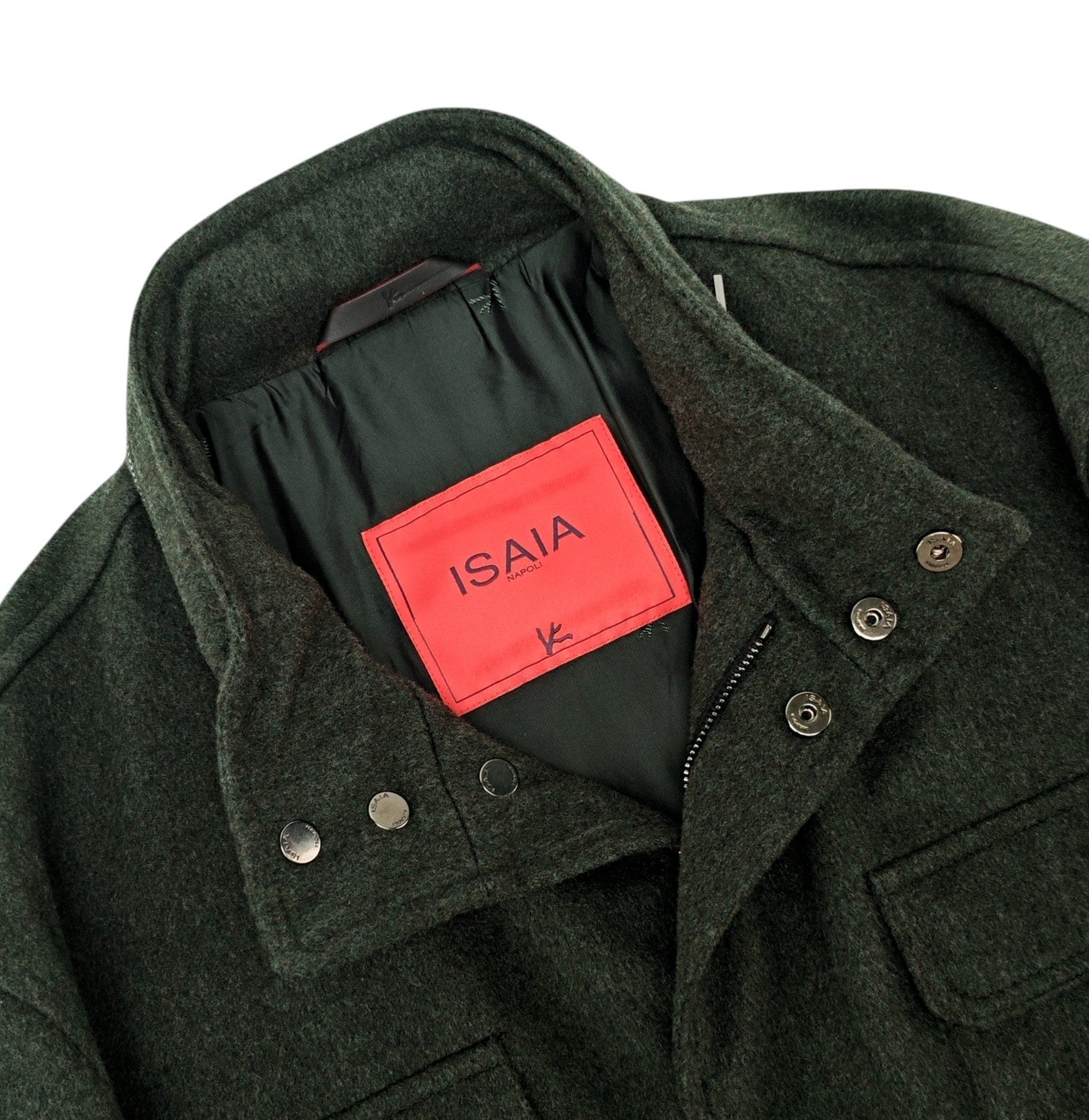 6200$ ISAIA NAPOLI Green Coulisse Zip Field Jacket 100% Cashmere 38 US / 48 EU