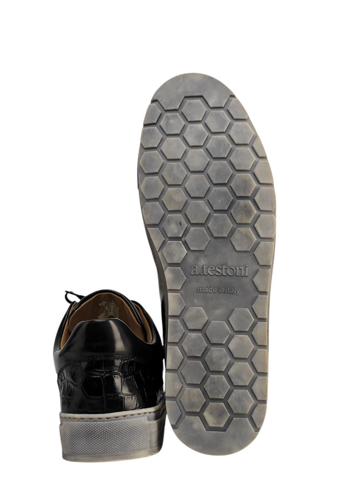750$ TESTONI Sneaker Shoes Brushed Calf Printed Crocodile 8 UK / 9 US / 42 IT