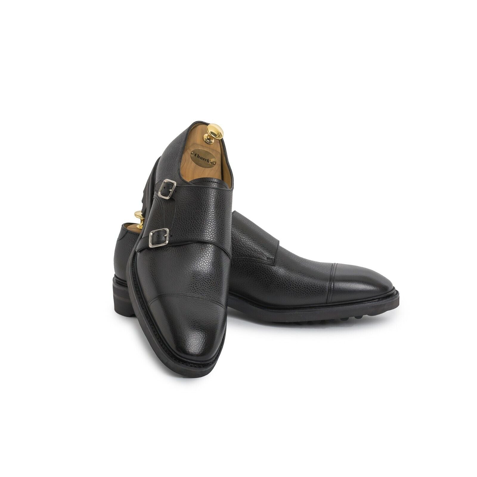 Carlos Santos Grain Double Monk Strap Shoes Black Goodyear Welted Style 9287