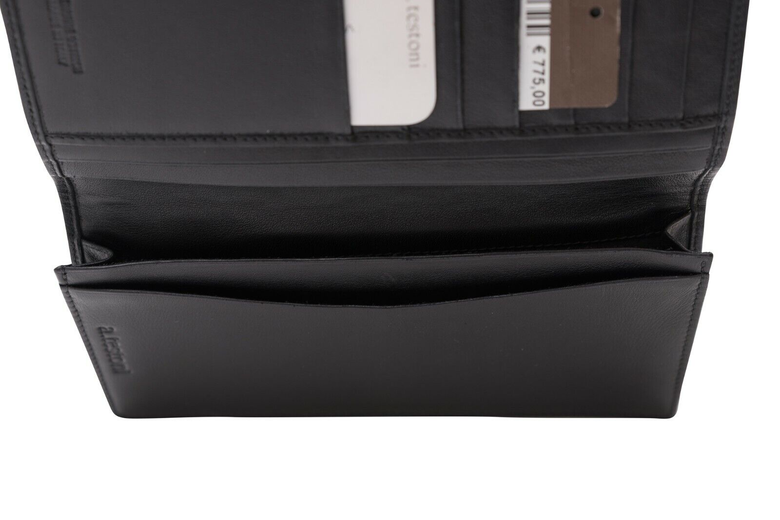$950 Testoni Bologna Black Document Holder Long Wallet Genuine Ostrich