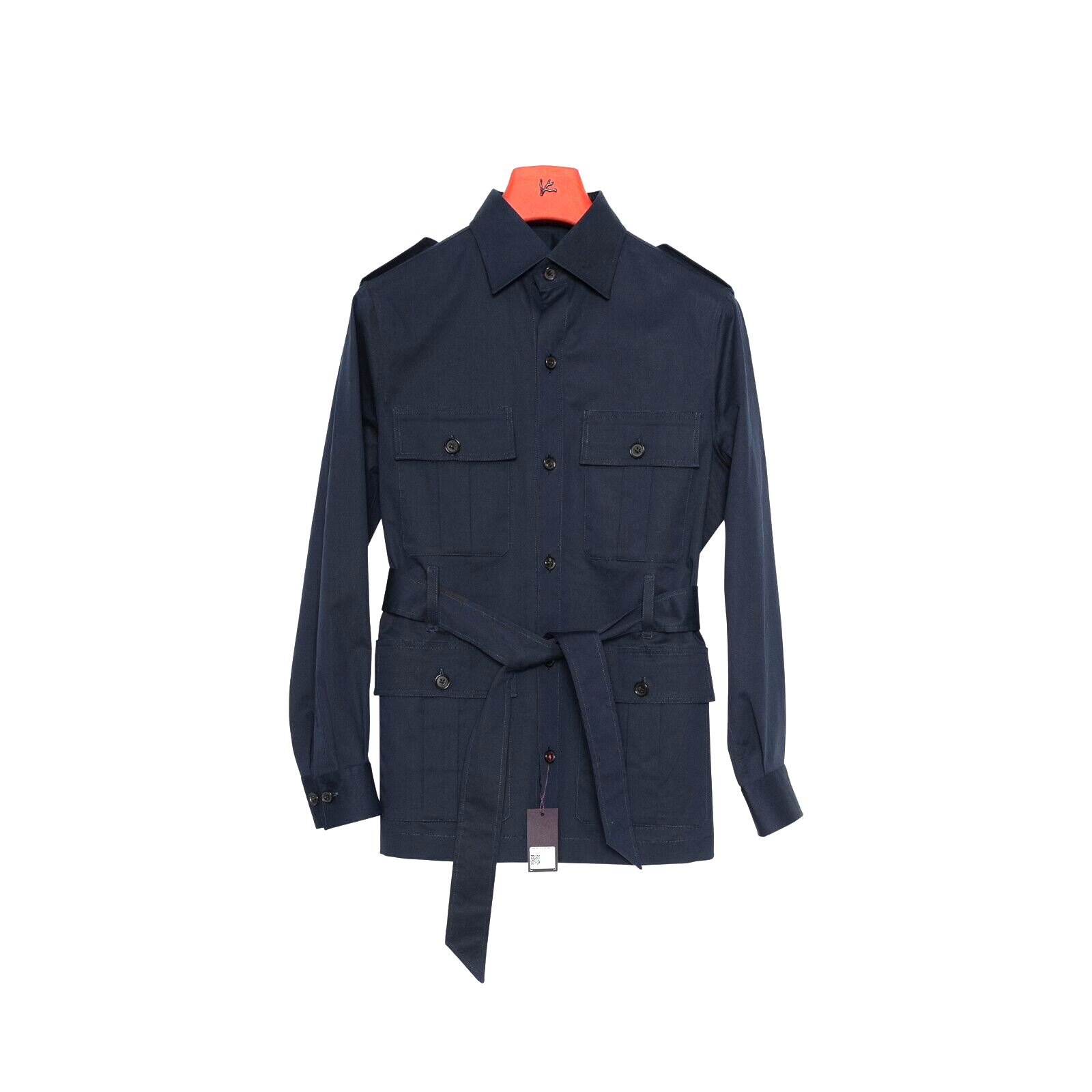 $3800 ISAIA NAPOLI Blue Navy Hand-Sewn Safari Jacket Coat Cotton Size XS