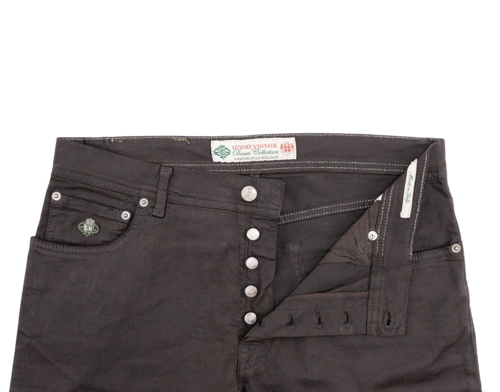 415$ LUIGI BORRELLI NAPOLI Solid Brown Denim Jeans Pant Cotton 35 US / 51 EU