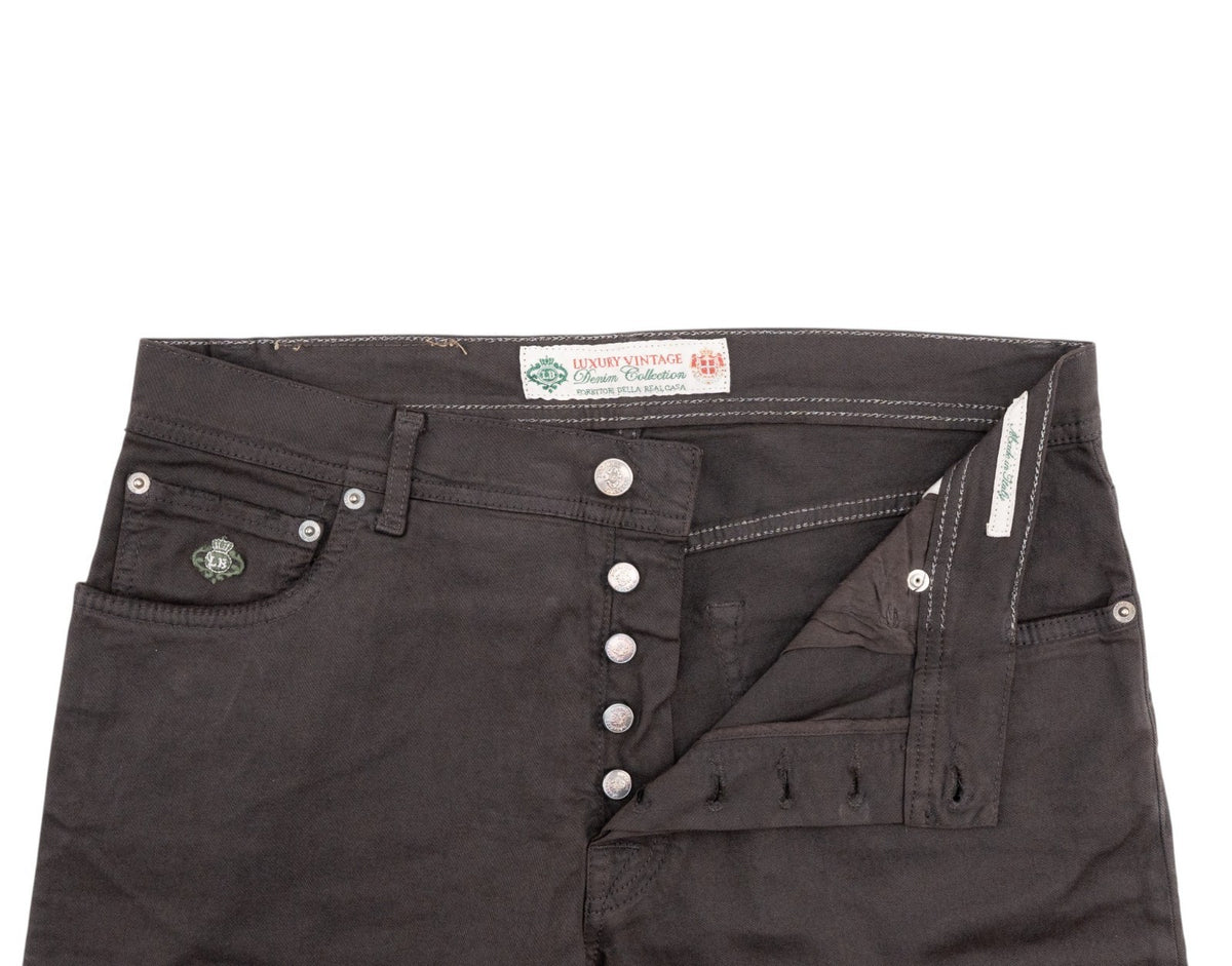 415$ LUIGI BORRELLI NAPOLI Solid Brown Denim Jeans Pant Cotton 35 US / 51 EU