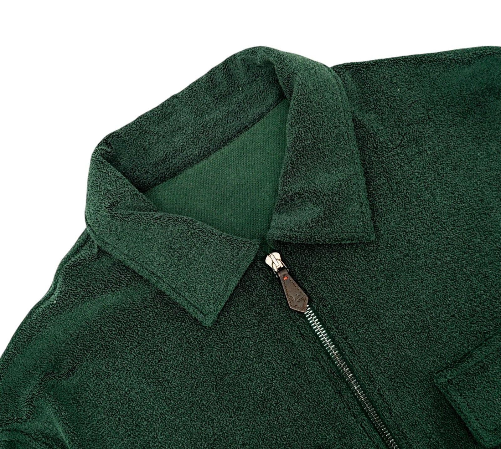 $1750 ISAIA NAPOLI Forest Green Zip Track Jacket Terry Cotton - Silk Size M
