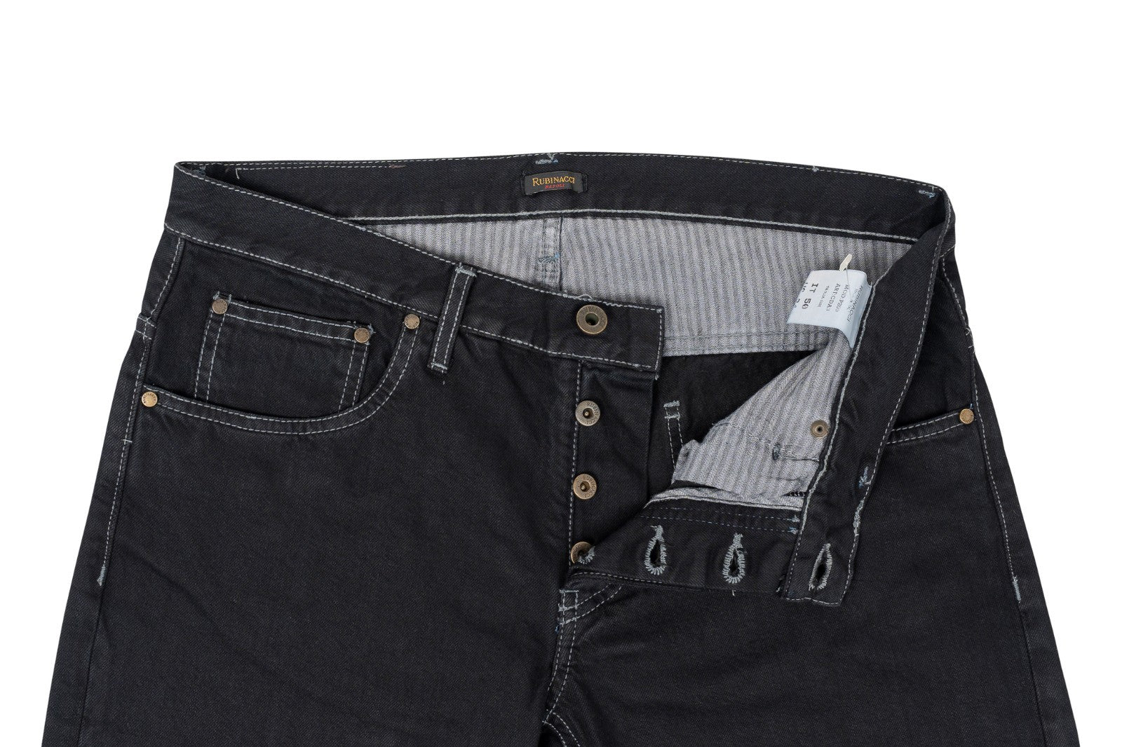 490$ RUBINACCI NAPOLI Black Denim Jeans Trousers Pant Cotton Regular Fit