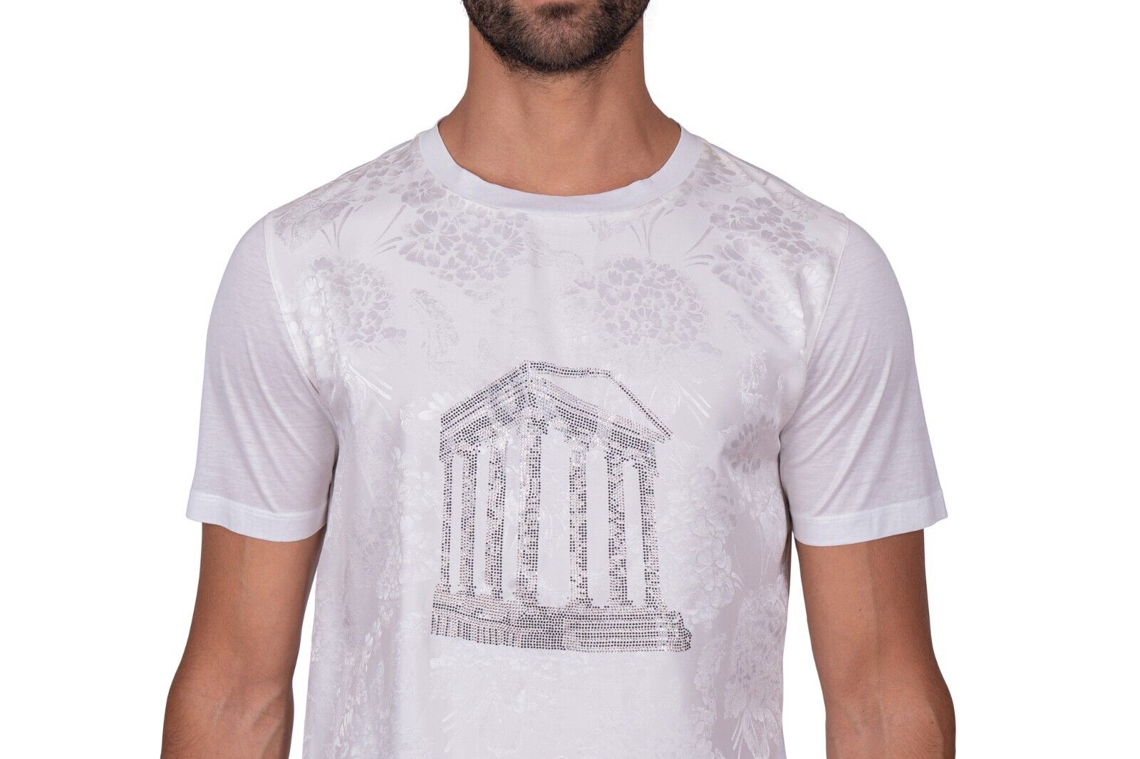 2200$ FABIO CAVIGLIA "ATHENA TEMPLE" T-Shirt Silk + Cotton + Swarovski Size M