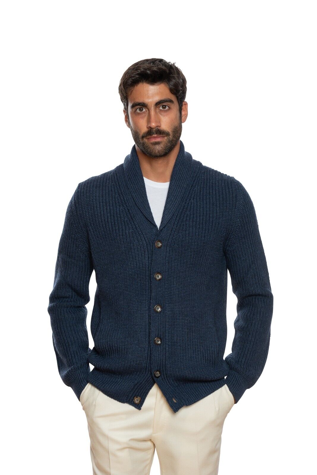 800$ DELLA CIANA CASHMERE Thick Sweater Cardigan Wool Merinos Blue 40 US / 50 EU