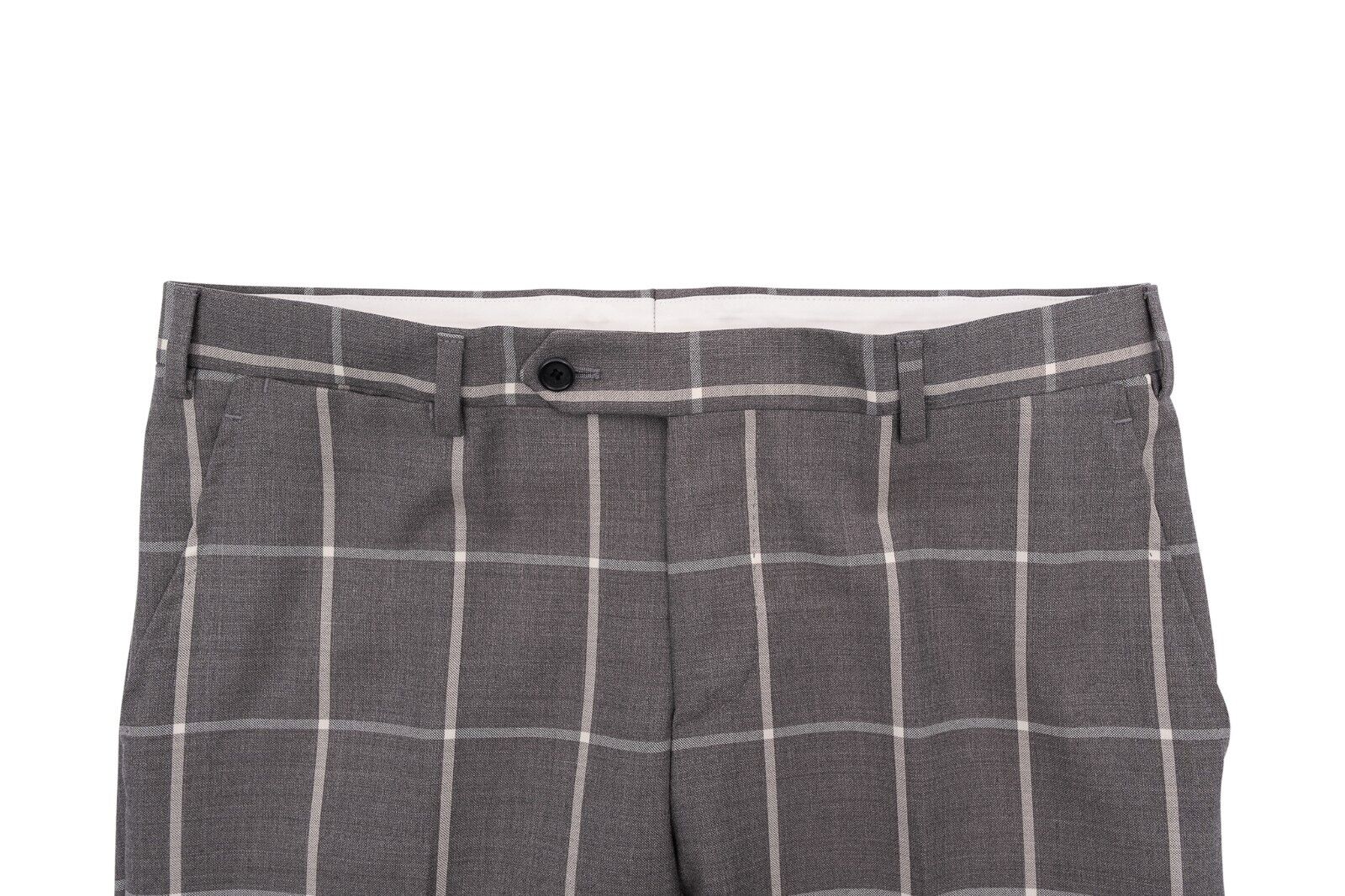 $1900 EIDOS by ISAIA NAPOLI Gray Windowpane Suit Cotton Wool Drop 7 Regular