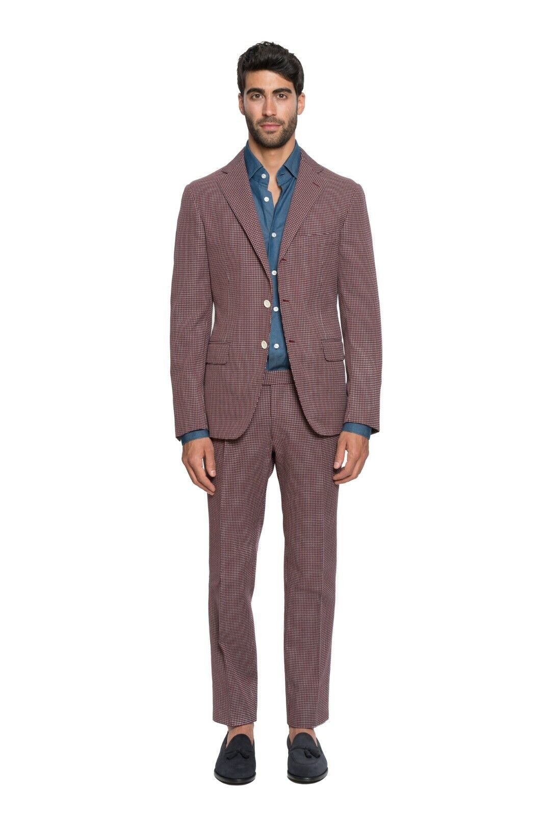 $2650 Belvest Red & Blue Suit Check Heavy Cotton 40 US / 50 EU 8R JACKETINTHEBOX