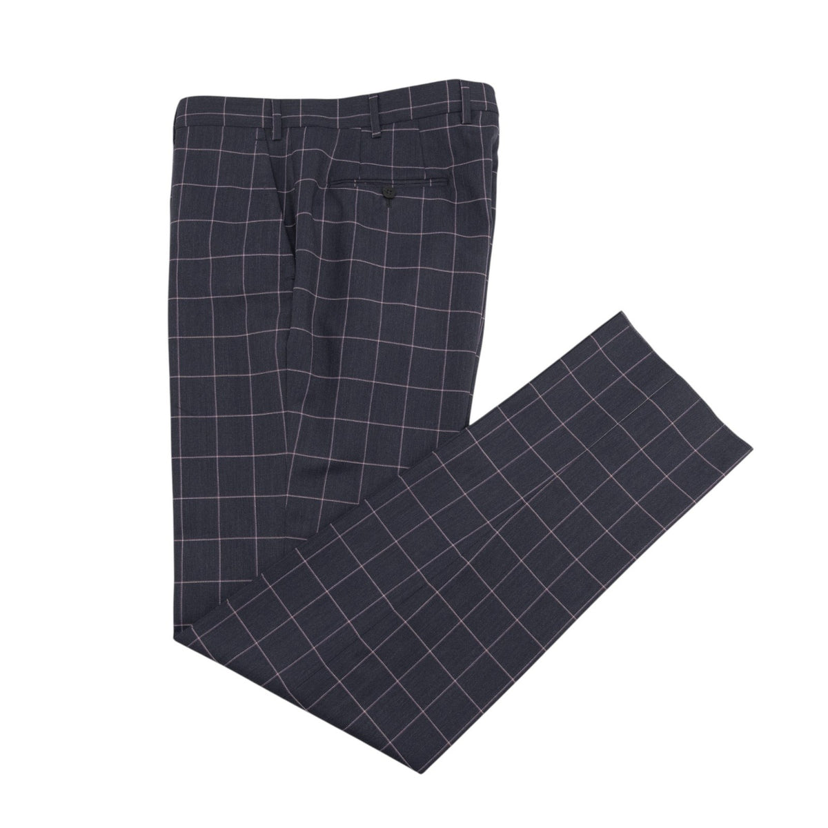 $6600 ISAIA "Capri" Suit Dark Blue - Pink Wool Windowpane 44 US / 54 EU 8R