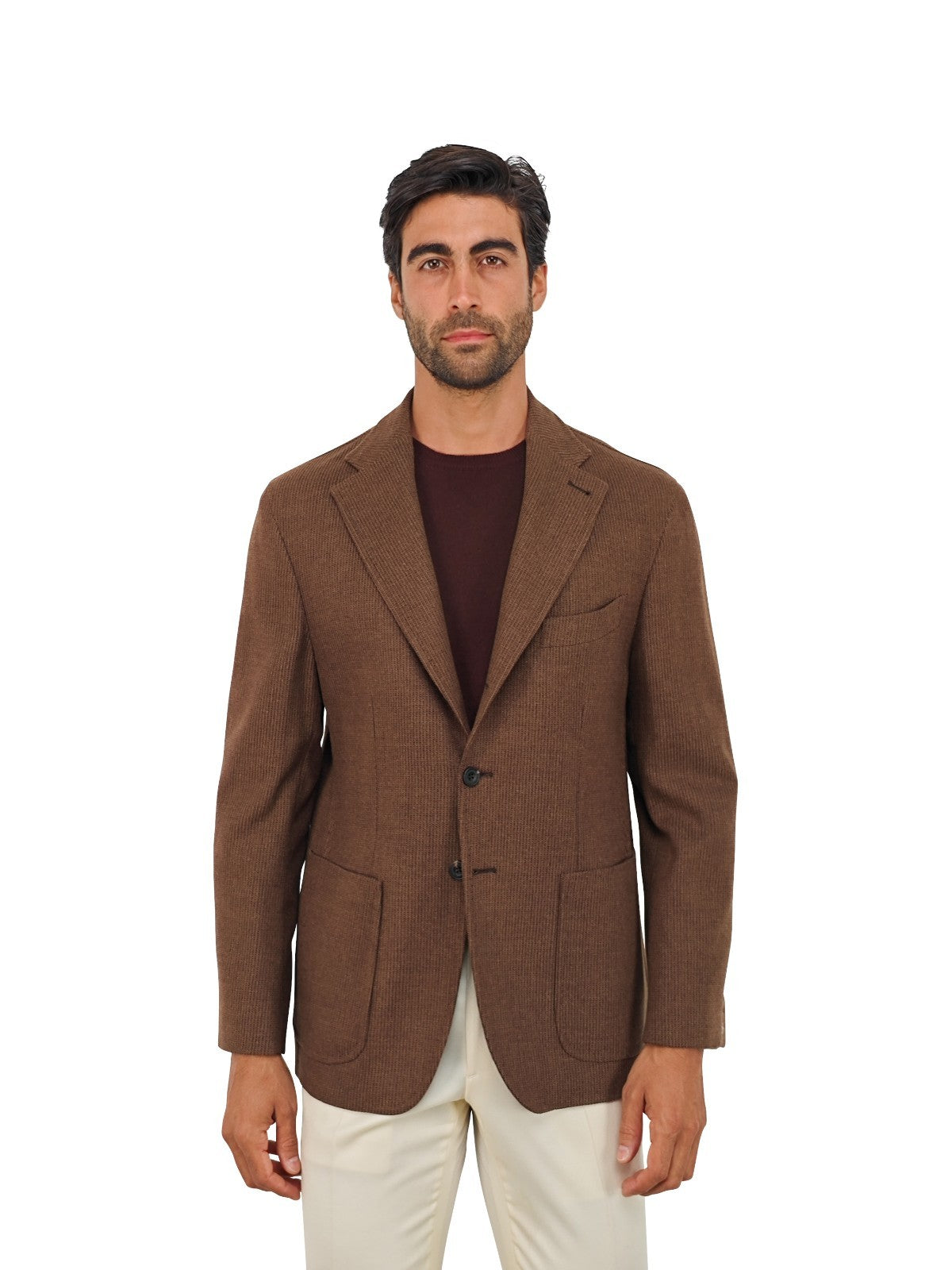 $1600 RUBINACCI Brown Jacket Sport Coat Ribbed Knit Wool Cashmere 42 US / 52 EU