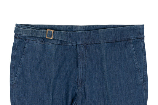 625$ RUBINACCI NAPOLI "Genny" Blue Denim Cotton High Rise Pant 40 US / 56 EU