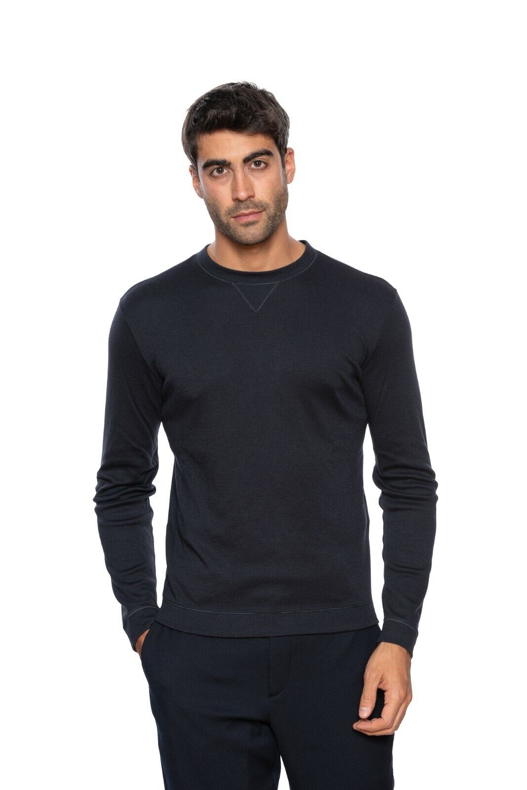1100$ GIORGIO ARMANI Sweater Sweatshirt 100% Cashmere Blue Navy 40 US / 50 EU