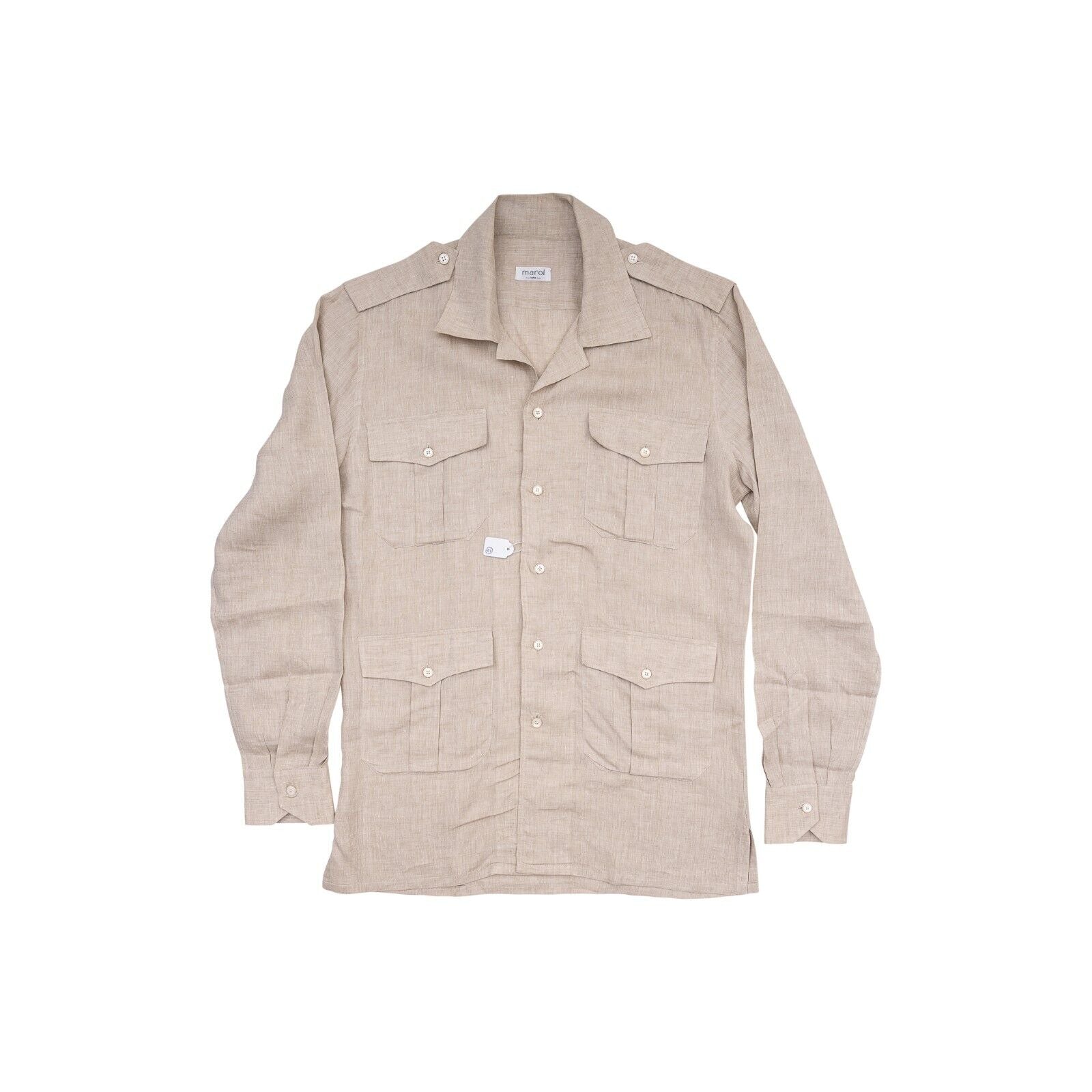 1400$ LUXURY MAROL BOLOGNA Safari Shirt Beige 100% Irish Linen 15.75 - 40