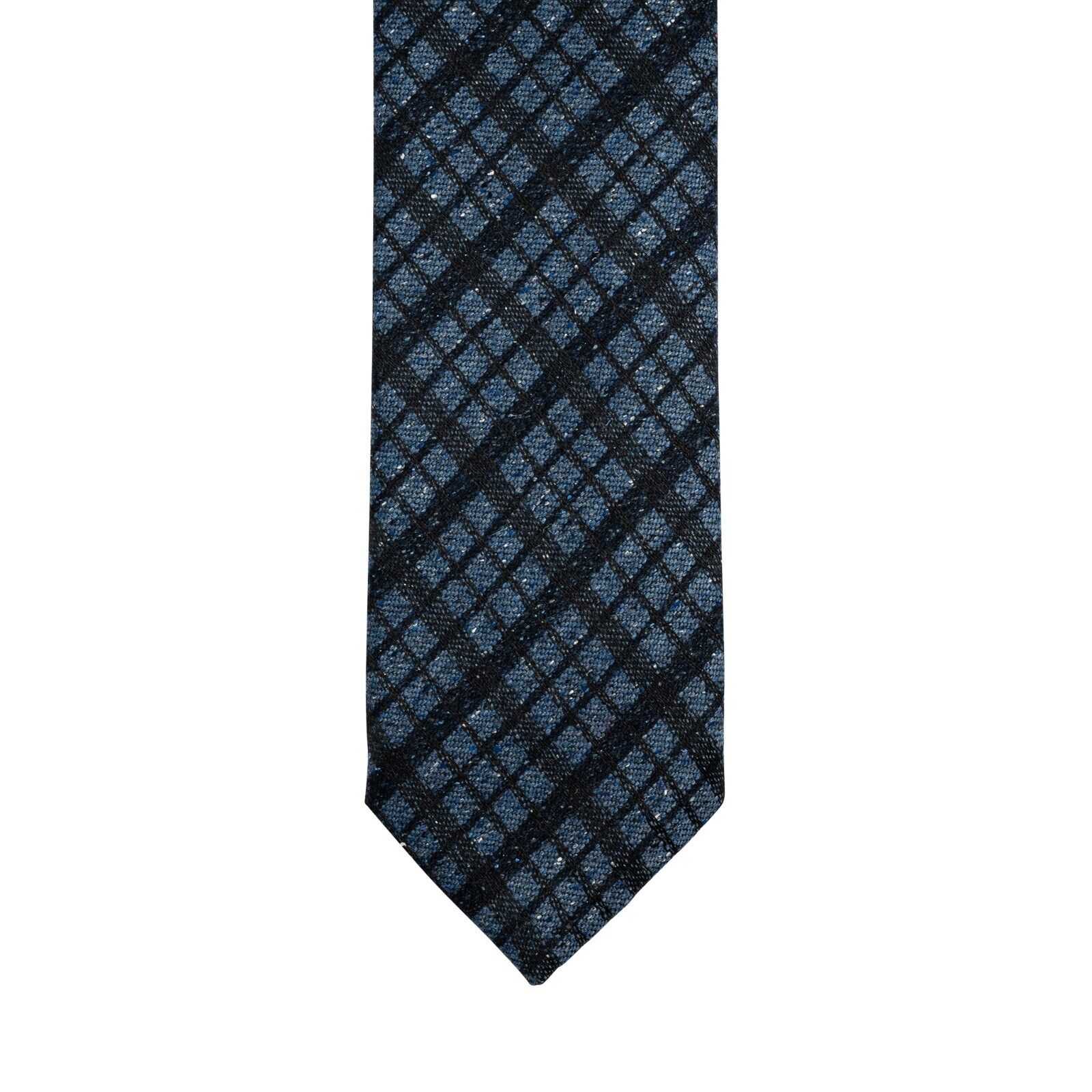 $290 ITALO FERRETTI Tie Check Dark Blue 100% Wool Handmade in Italy BIJAN